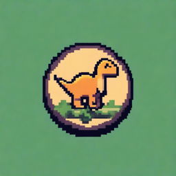 A pixel art illustration of a coin featuring a dinosaur