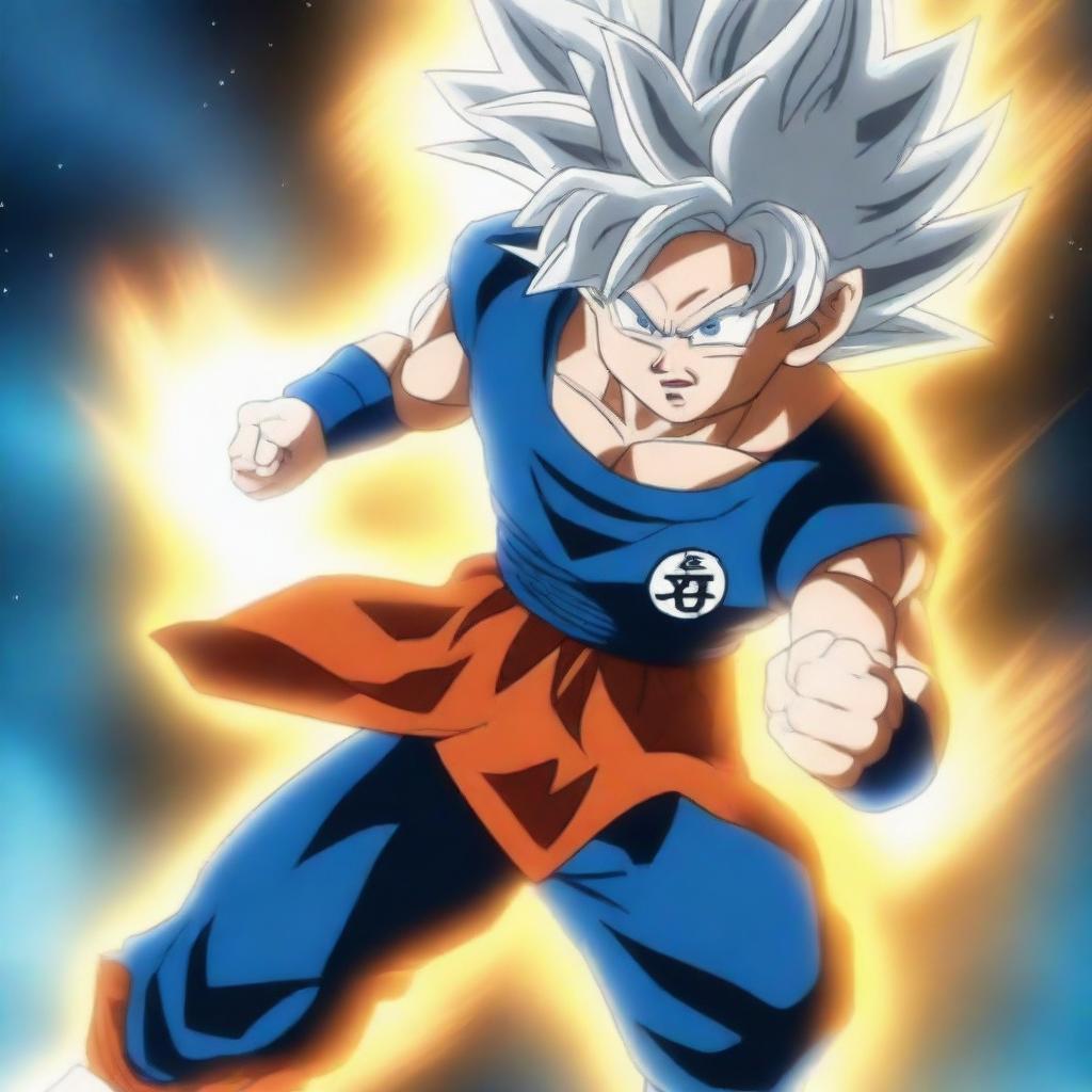 A detailed and dynamic image of Goku in his Ultra Instinct Sign form