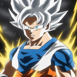 A detailed and dynamic image of Goku in his Ultra Instinct Sign form