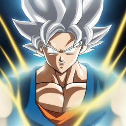 A detailed and dynamic image of Goku in his Ultra Instinct Sign form