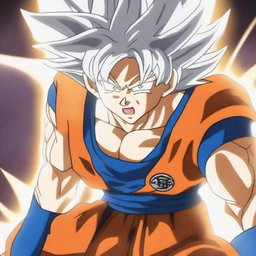 A detailed and dynamic image of Goku in his Ultra Instinct Sign form
