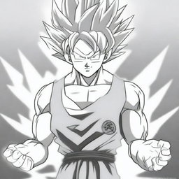 A coloring book page featuring Goku in his Ultra Instinct Sign form