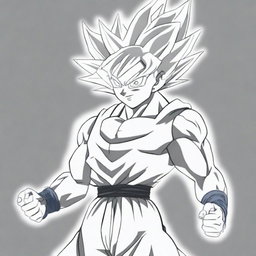 A coloring book page featuring Goku in his Ultra Instinct Sign form