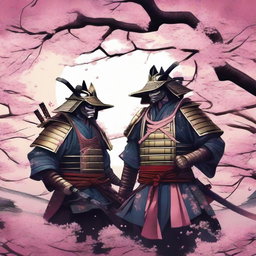 A captivating Instagram post featuring samurais in a traditional Japanese art style