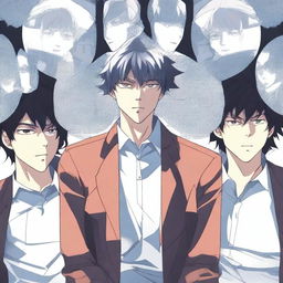 An anime-style man surrounded by multiple mirrors