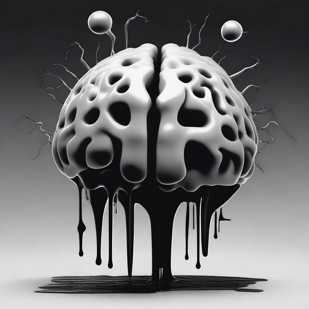 A black and white image of a brain melting