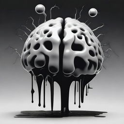 A black and white image of a brain melting