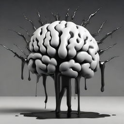 A black and white image of a brain melting