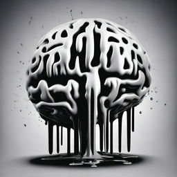 A black and white image of a brain melting