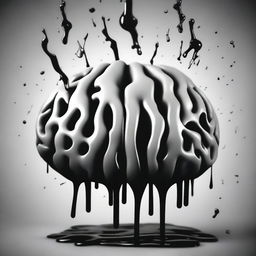 A black and white image of a brain melting