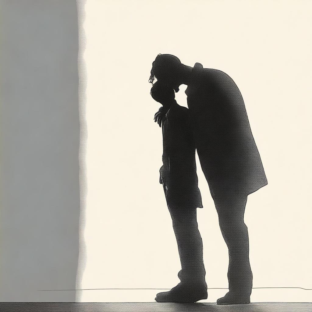 A drawing of a man kissing a shadow