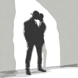 A drawing of a man kissing a shadow