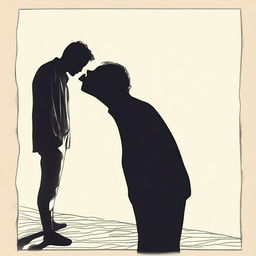 A drawing of a man kissing a shadow