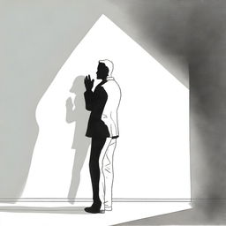 A drawing of a man kissing a shadow