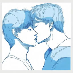 A drawing of a person kissing another person who is blue