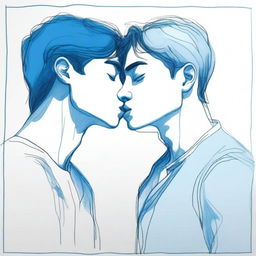 A drawing of a person kissing another person who is blue