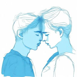 A drawing of a person kissing another person who is blue