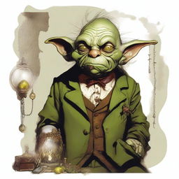 A small, green-skinned male goblin with a sad expression