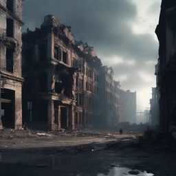 A haunting scene of shadows cast across an apocalyptic cityscape