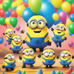 Create an image featuring Mega Minions celebrating Wave Tve Day