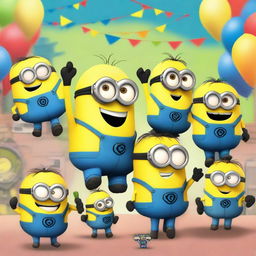 Create an image featuring Mega Minions celebrating Wave Tve Day