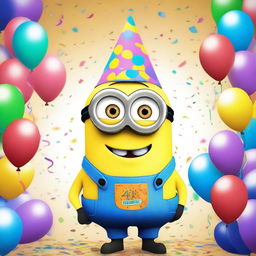 Create an image of a Minion named Stuart, dressed in a party outfit