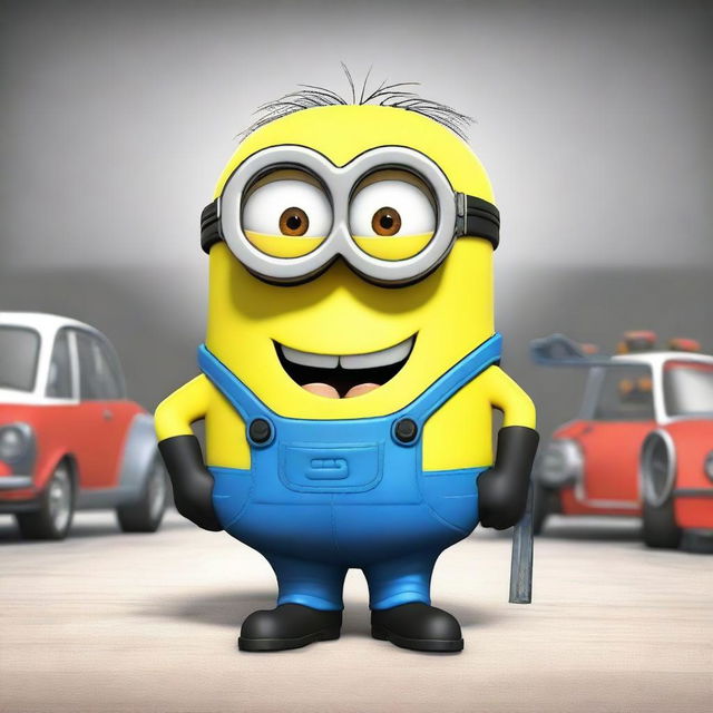 Create an image of a Minion named Pit Crew Gus