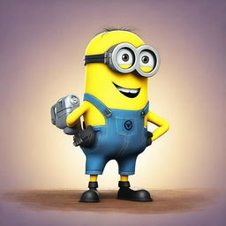 Create an image of AVL Phil holding a Fart Blaster from the Minions movie