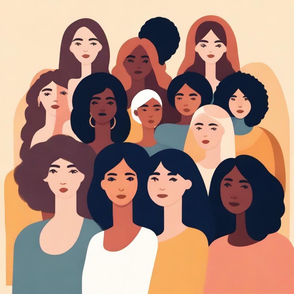 A diverse group of women from different backgrounds and cultures, standing together in unity and strength