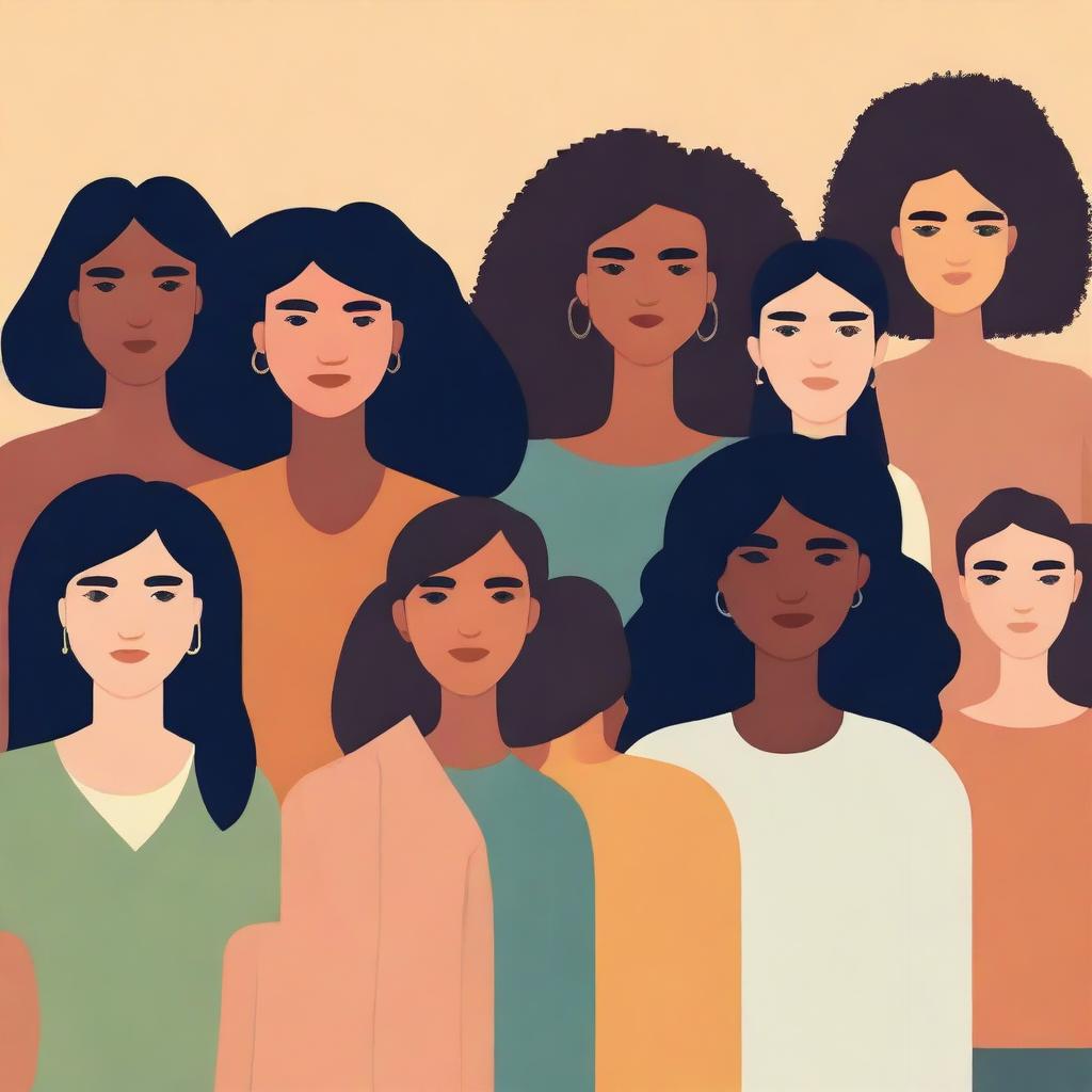 A diverse group of women from different backgrounds and cultures, standing together in unity and strength