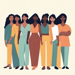 A diverse group of women from different backgrounds and cultures, standing together in unity and strength