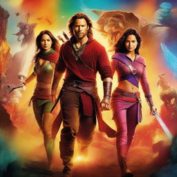 A vibrant and dynamic movie poster featuring an epic adventure