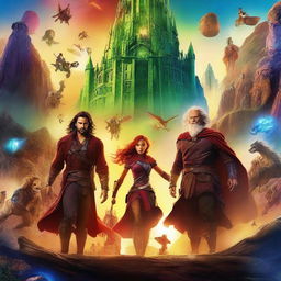 A vibrant and dynamic movie poster featuring an epic adventure