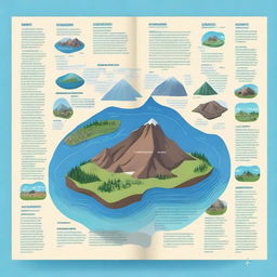 Create an illustrated dictionary of geographical terms on a blue background