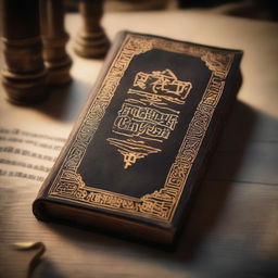 An ancient book with mystical symbols on its cover, partially open, emitting a soft glowing light