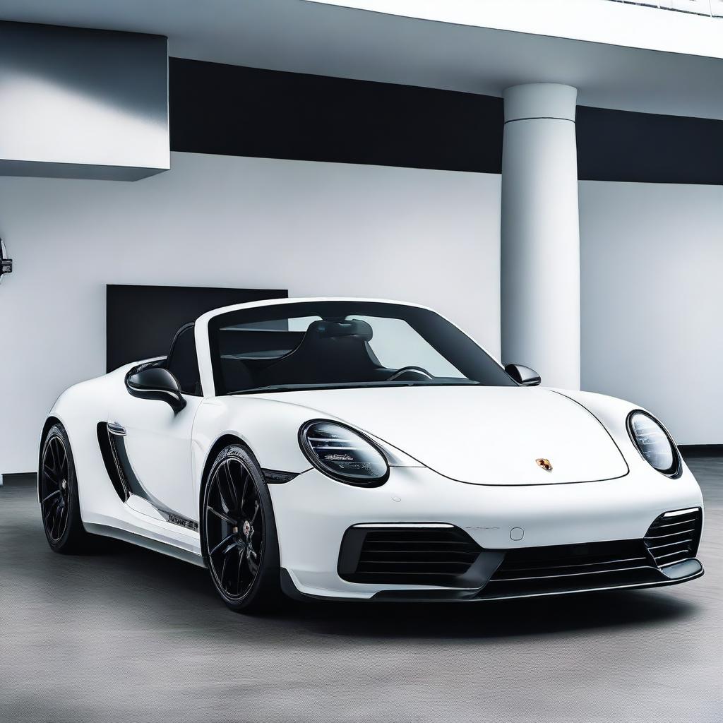 A matte white Porsche car with a sleek, futuristic design