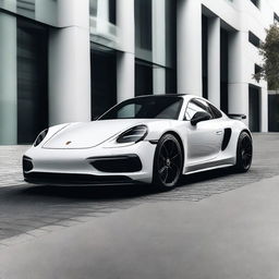 A matte white Porsche car with a sleek, futuristic design