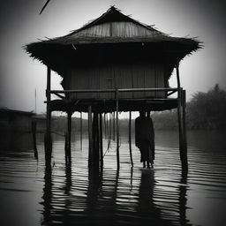 A tragic scene of torture in a traditional stilt house