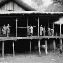 A disturbing scene of military torture in a traditional Acehnese house