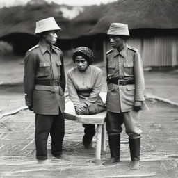 An Acehnese man and woman are tied to a wooden bench by Indonesian soldiers