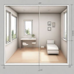 Design and drawing of a room with dimensions 4x7 square meters and a height of 3 meters