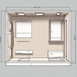 Design and drawing of a room with dimensions 4x7 square meters and a height of 3 meters