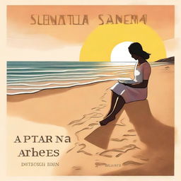 A poetic image titled 'Pintar na Areia' featuring a beach scene at sunset