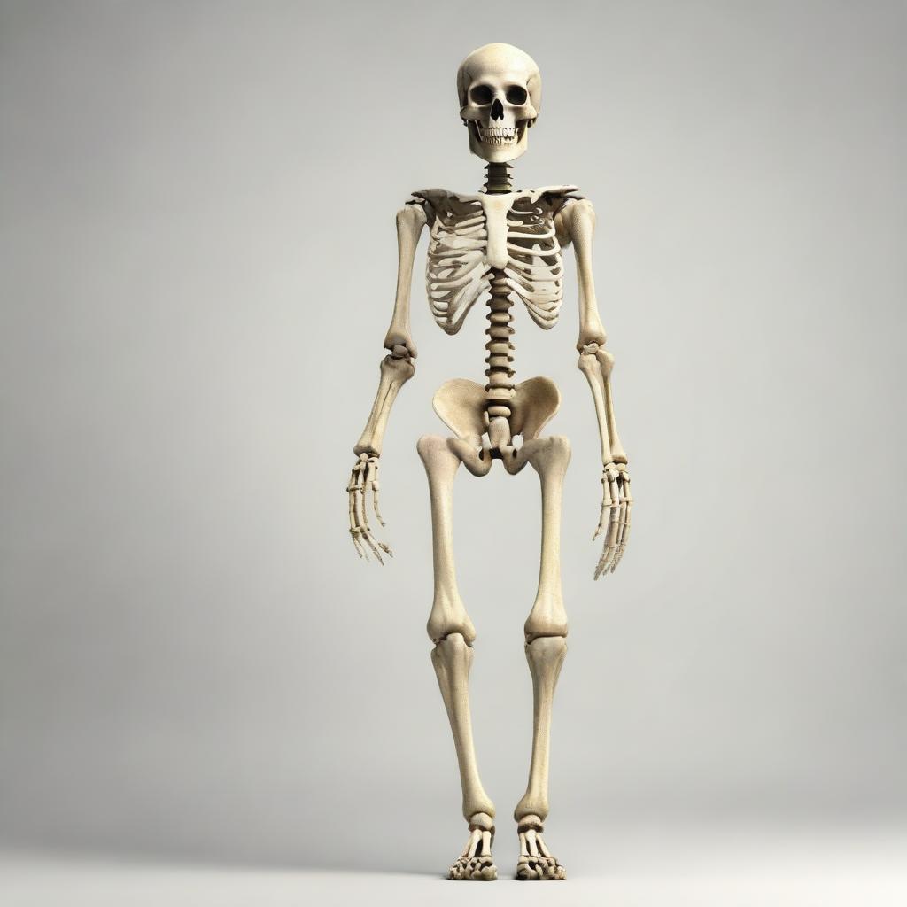 A detailed and realistic image of a skeleton standing upright