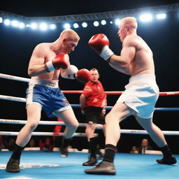 Aaron Ramsdale, wearing an England football shirt, facing David Raya, who is in a Spain football shirt, in a boxing match