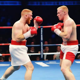 Aaron Ramsdale, wearing an England football shirt, facing David Raya, who is in a Spain football shirt, in a boxing match