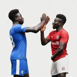 Bukayo Saka is depicted in the act of slapping Lamine Yamal in the face