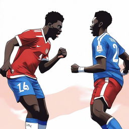 Bukayo Saka is depicted in the act of slapping Lamine Yamal in the face