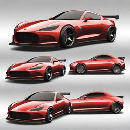 Create an image of a highly tuned car, featuring sleek aerodynamic modifications and vibrant colors