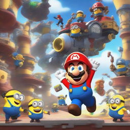 An ending scene where Mario helps Minions to get into a Mecha set